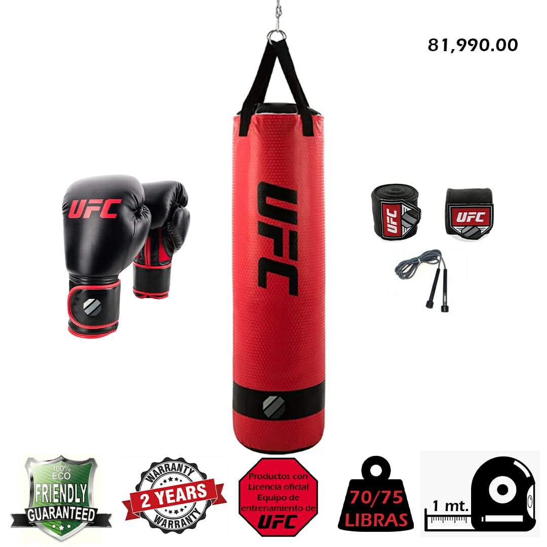 COMBO SACO UFC CON GUANTES, VENDAS Y CUERDA