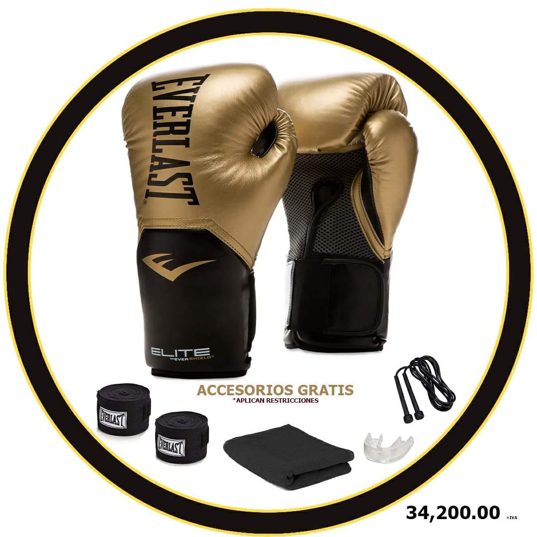 COMBO GUANTES DORADO CON NEGRO 14 OZ