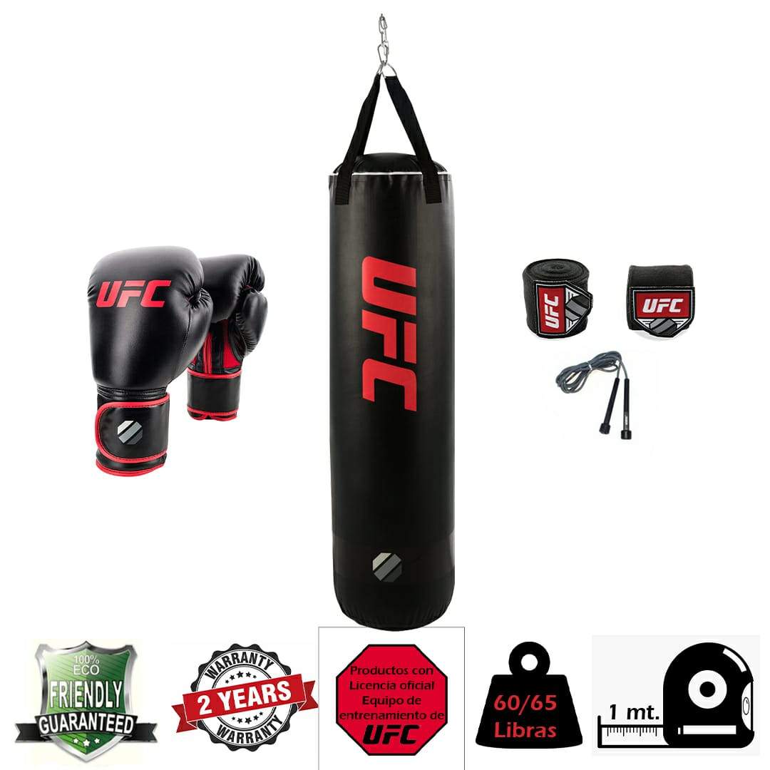 COMBO SACO UFC CON GUANTES, VENDAS Y CUERDA