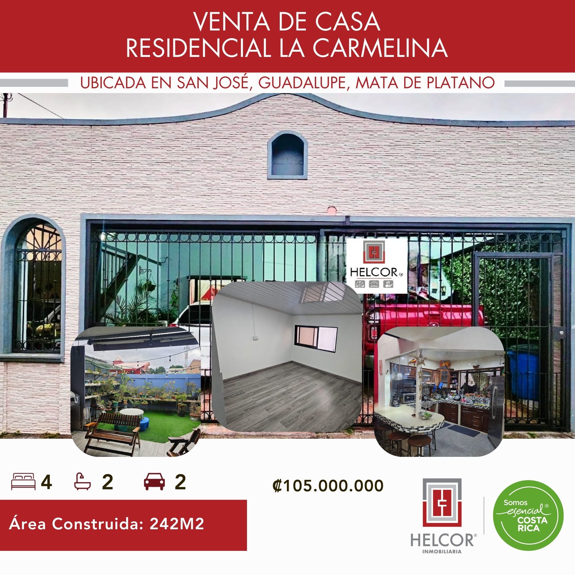 VENTA DE CASA EN SAN JOSÉ, GUADALUPE, MATA DE PLÁTANO, RESIDENCIAL LA CARMELINA