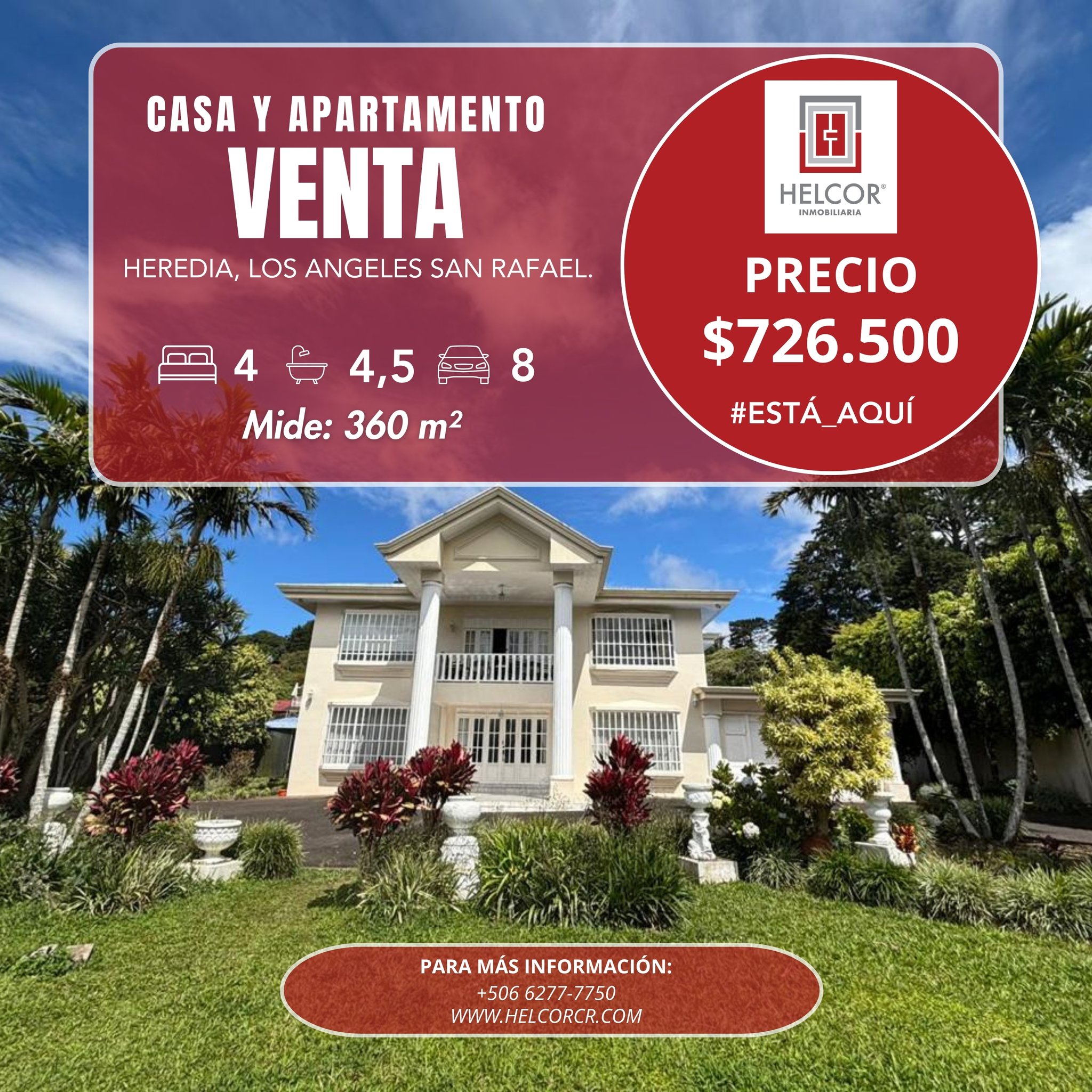 VENTA DE CASA Y APARTAMENTO – HEREDIA, LOS ÁNGELES SAN RAFAEL