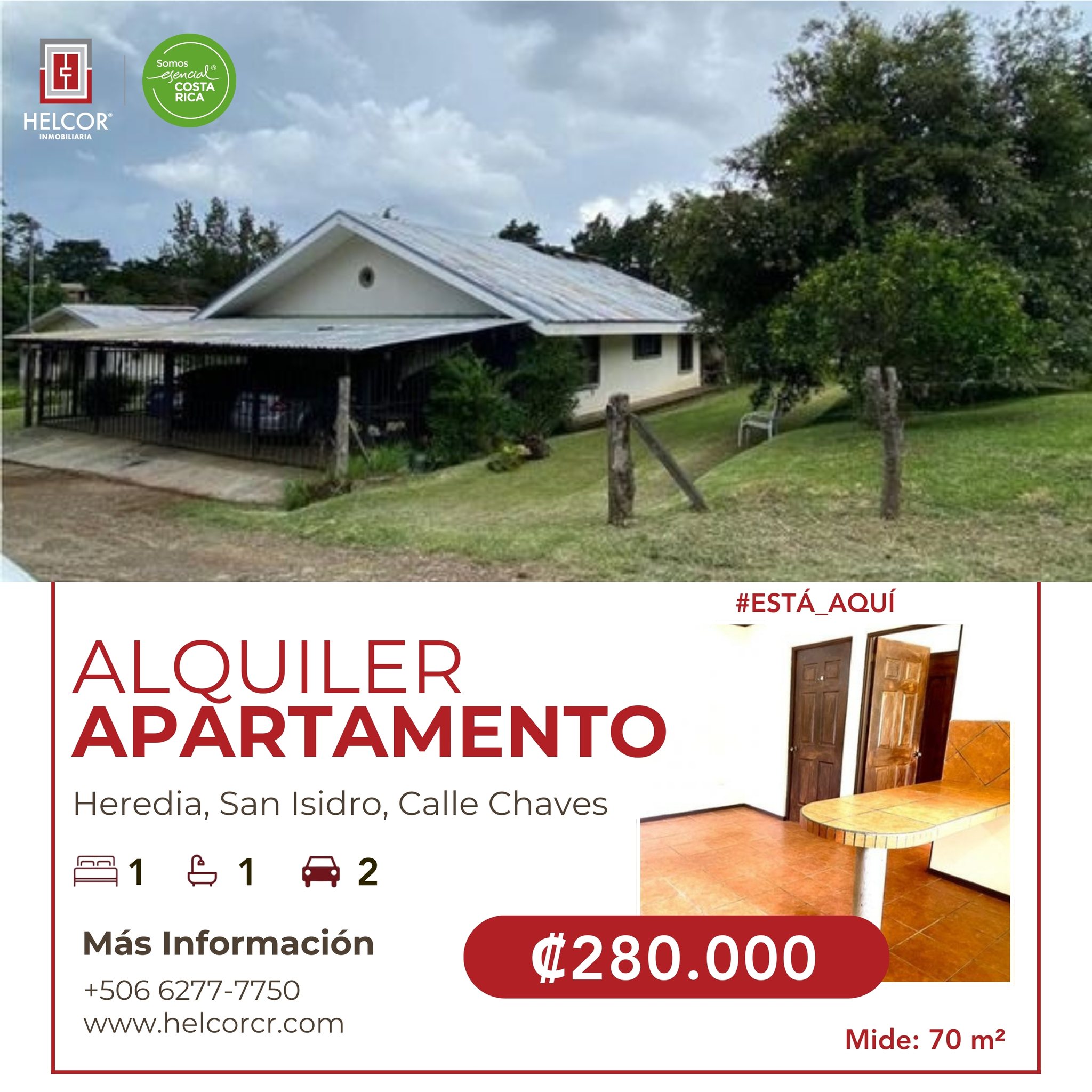 ALQUILER DE APARTAMENTO – HEREDIA, SAN ISIDRO, CALLE CHAVES