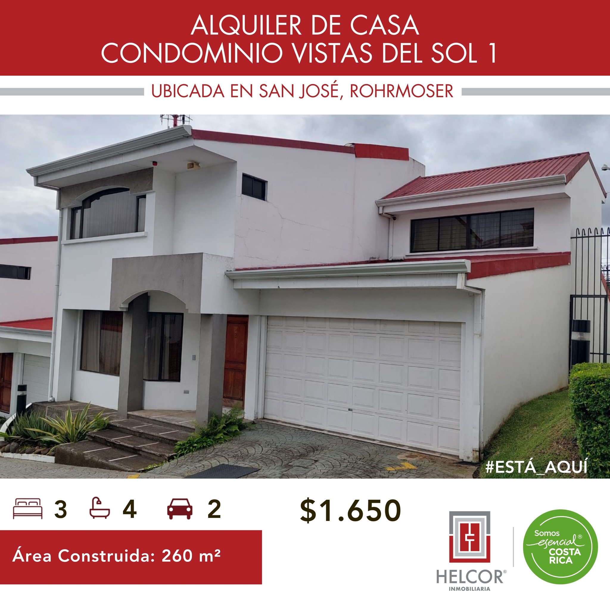 ALQUILER DE CASA – SAN JOSÉ, ROHRMOSER, CONDOMINIO VISTAS DEL SOL 1