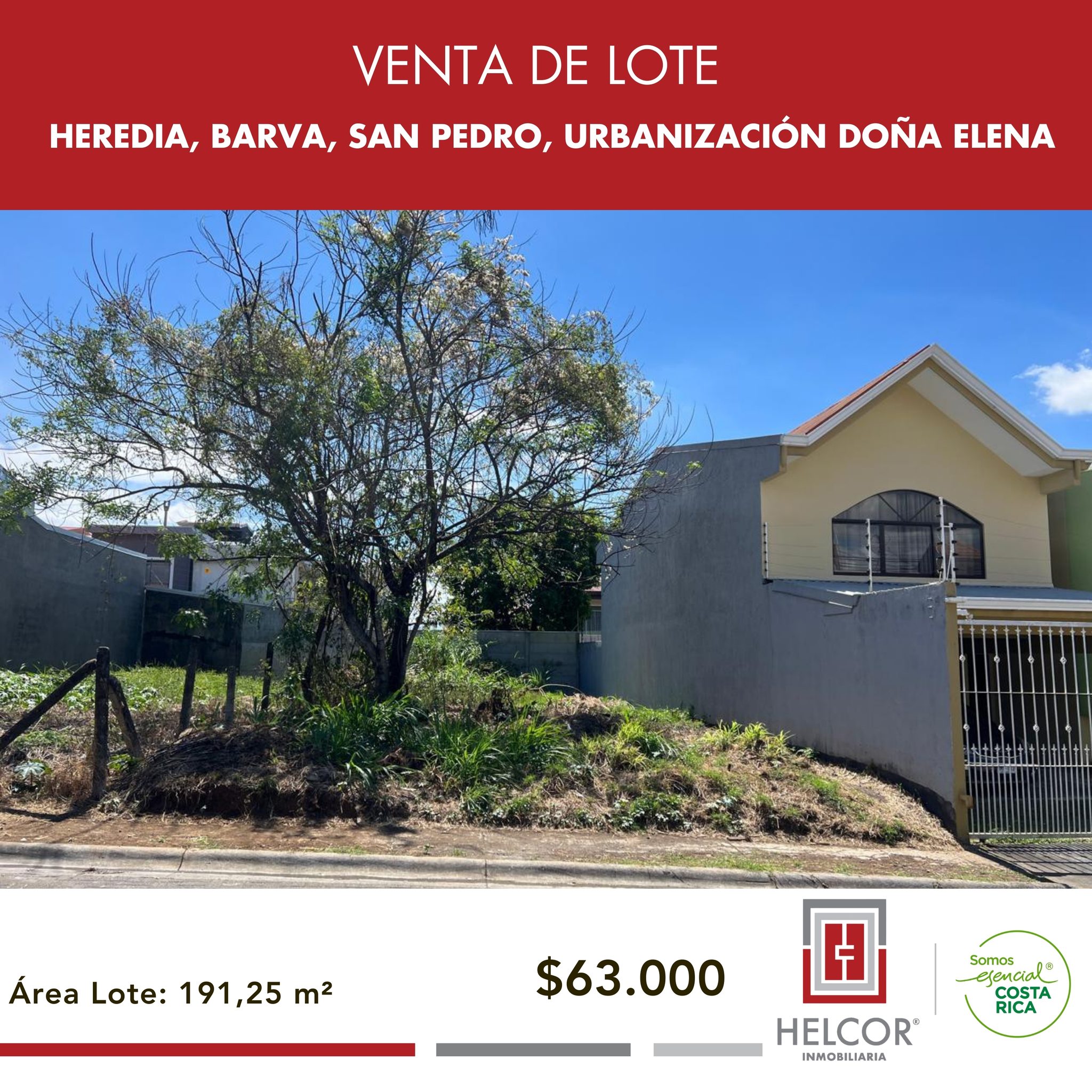 VENTA DE LOTE – BARVA, HEREDIA, SAN PEDRO – URBANIZACIÓN DOÑA ELENA