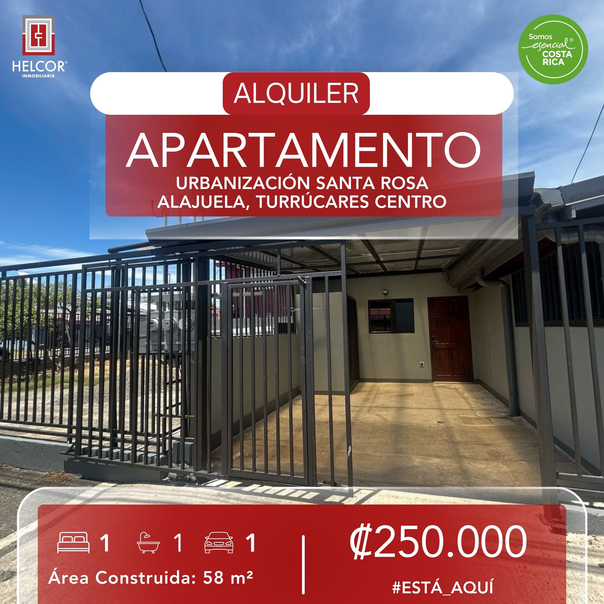 ALQUILER DE APARTAMENTO NUEVO, ALAJUELA, TURRÚCARES CENTRO, URBANIZACIÓN SANTA ROSA