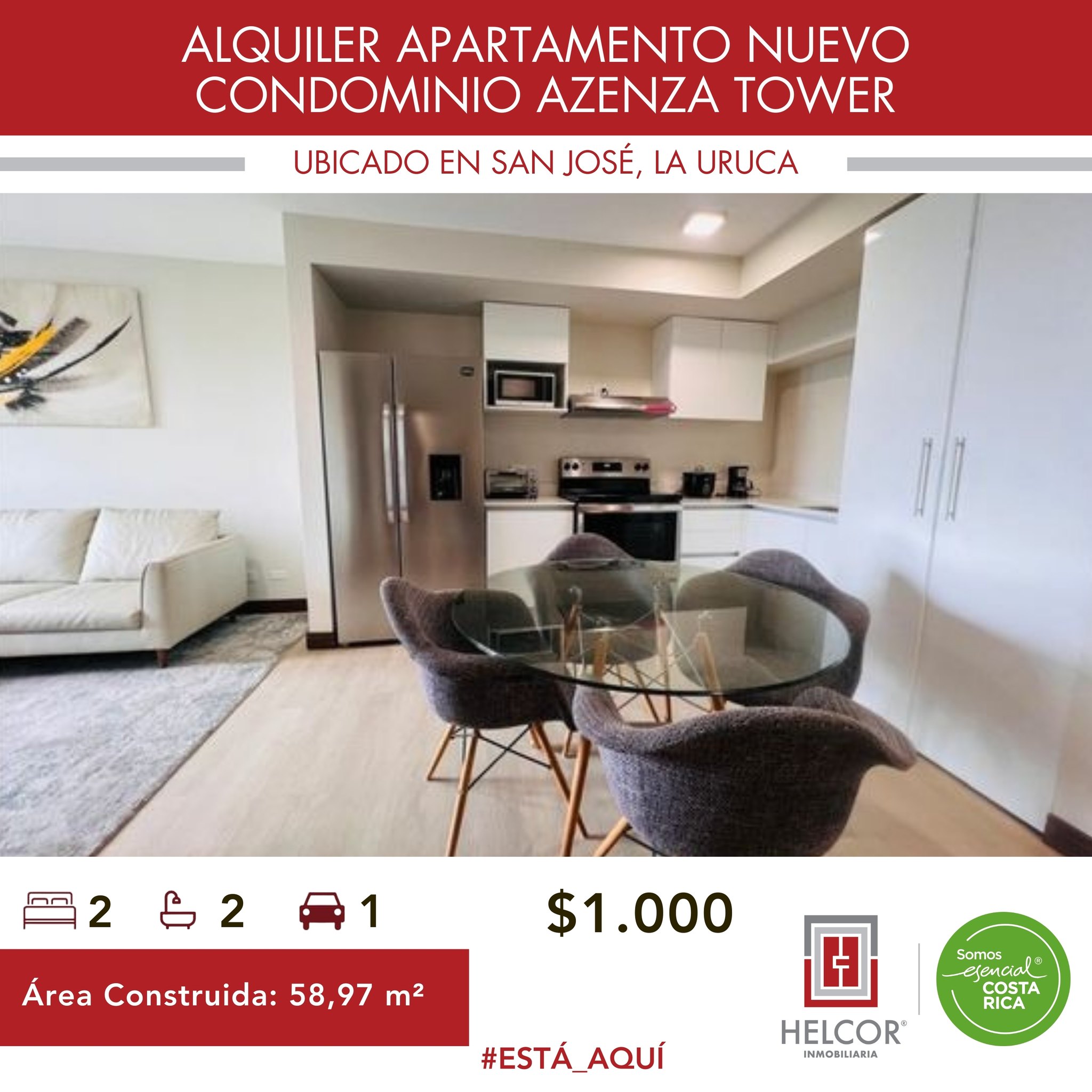 ALQUILER DE APARTAMENTO NUEVO – SAN JOSÉ, URUCA, CONDOMINIO AZENZA TOWER