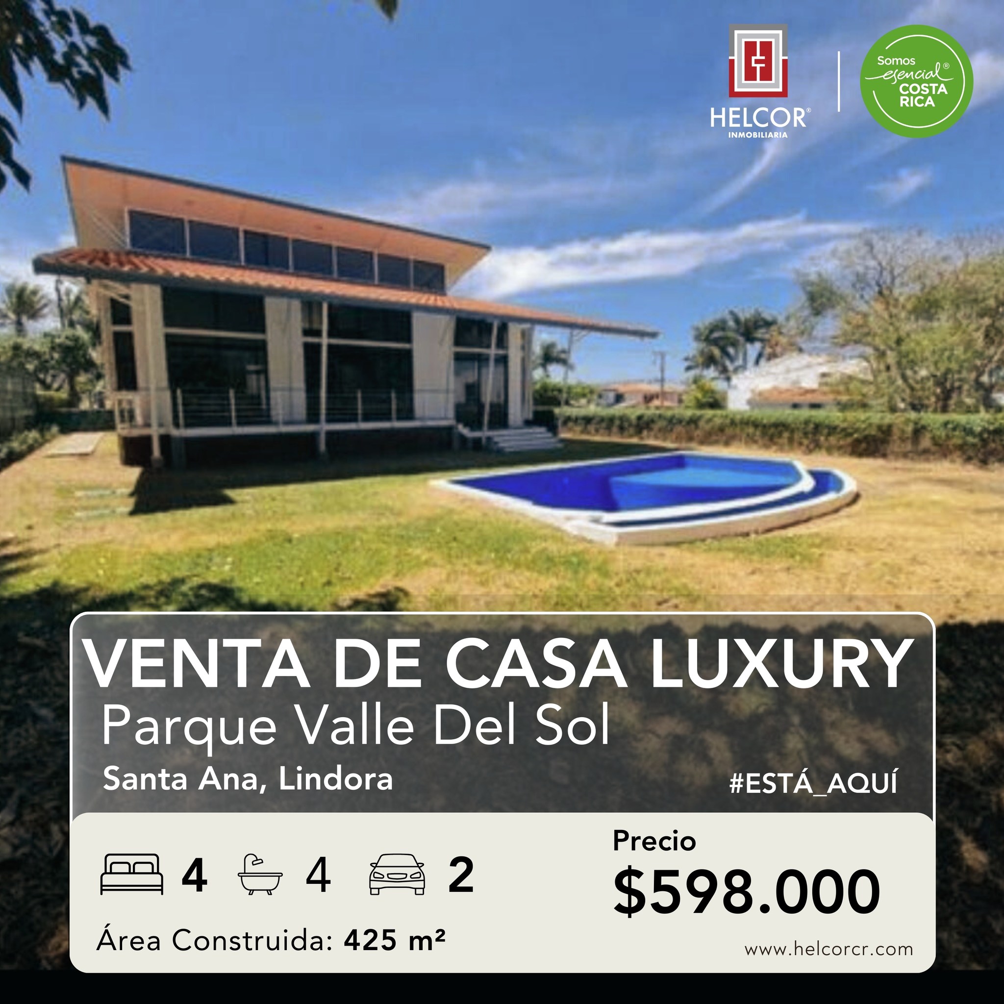 VENTA DE CASA LUXURY – SANTA ANA, LINDORA, PARQUE VALLE DEL SOL