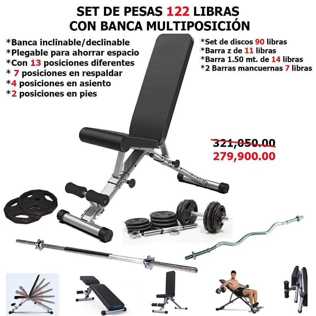 SET DE PESAS 122 LIBRAS CON BANCA MULTIPOSICIÓN - foto 2